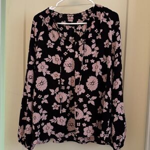 Chic Black and Pink Floral Blouse